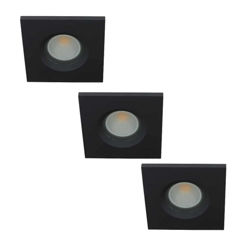 Set 3x Camilla LED spot compleet (incl. lichtbron) GU10 COB 5Watt vierkant ZWART IP65 dimbaar