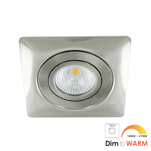 LED spot XL kantelbaar 7Watt vierkant NIKKEL IP65 dimbaar - dim to warm
