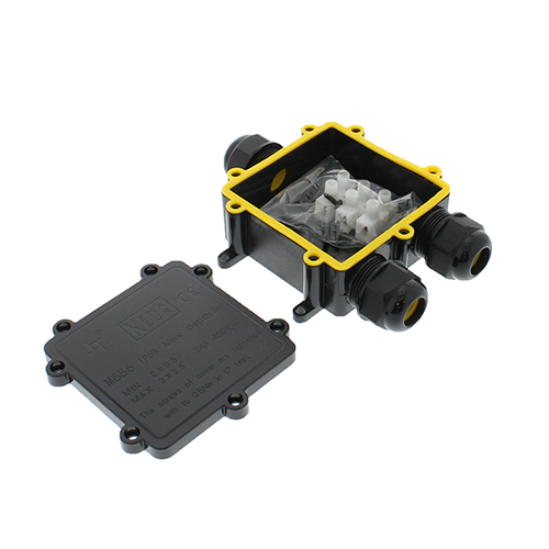 Lasdoos 3-voudig IP68 waterdicht kabelverbinder zwart 10-14mm kabel