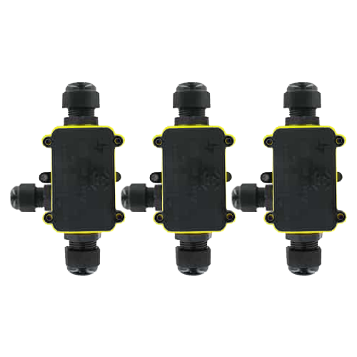 Set 3x Lasdoos 3-voudig IP68 waterdicht kabelverbinder zwart 1x 6-9 en 2x 9-12mm kabel