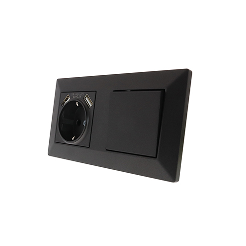Nero schakelaar en stopcontact met 2x USB combinatie compleet