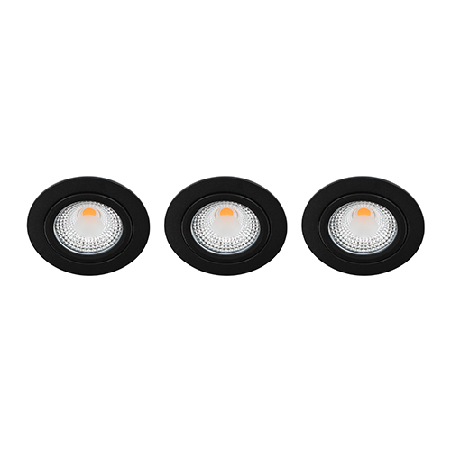 Set 3x Bella Ondiepe LED spot kantelbaar 5Watt rond ZWART IP65 dimbaar