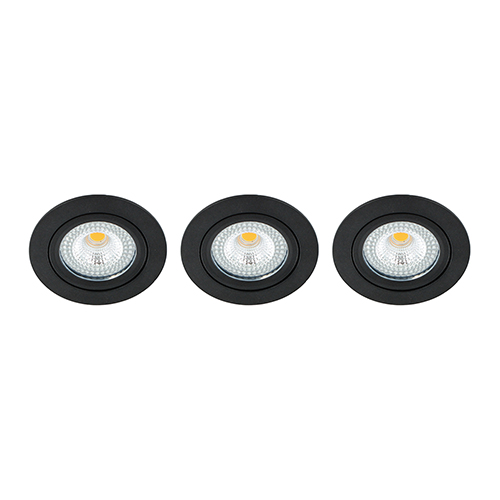 Set 3x Bella Ondiepe LED spot kantelbaar 5Watt rond ZWART IP65 dimbaar - interne driver