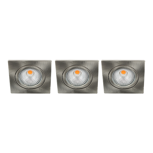 Set 3x Bella Ondiepe LED spot kantelbaar 5Watt vierkant NIKKEL IP65 dimbaar