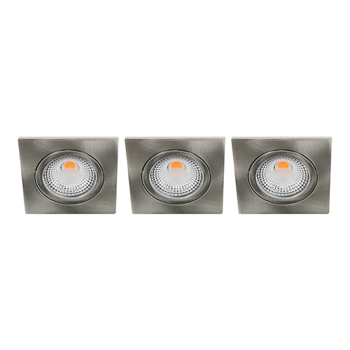 Set 3x Bella Ondiepe LED spot kantelbaar 5Watt vierkant NIKKEL IP65 dimbaar