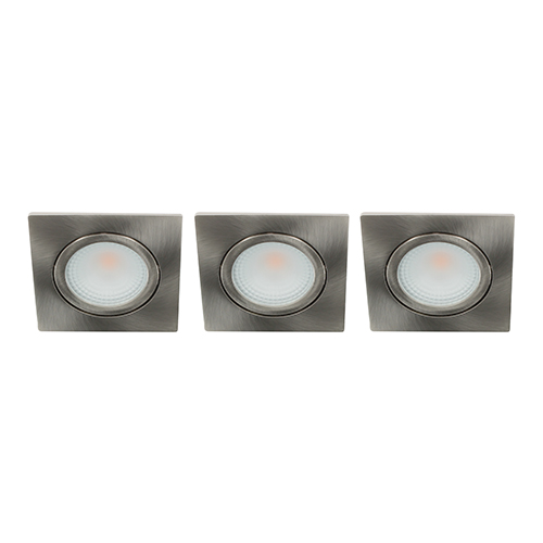 Set 3x Bella Ondiepe LED spot kantelbaar 5Watt vierkant NIKKEL IP65 dimbaar