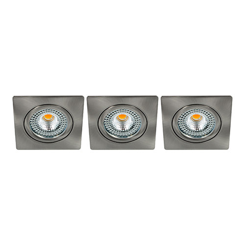 Set 3x Bella Ondiepe LED spot kantelbaar 5Watt vierkant NIKKEL IP65 dimbaar - interne driver