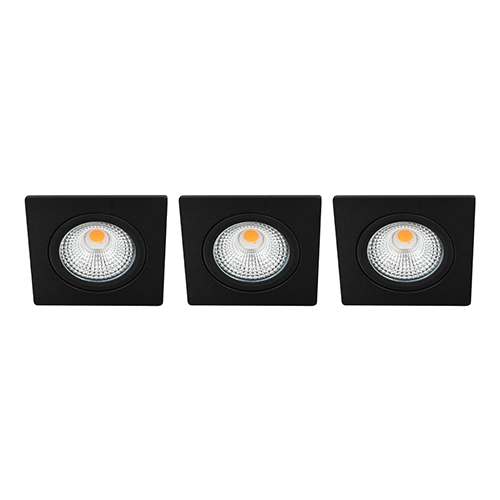Set 3x Bella Ondiepe LED spot kantelbaar 5Watt vierkant ZWART IP65 dimbaar