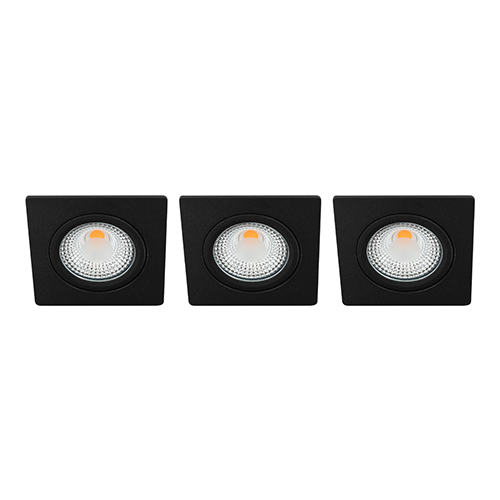 Set 3x Bella Ondiepe LED spot kantelbaar 5Watt vierkant ZWART IP65 dimbaar