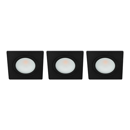 Set 3x Bella Ondiepe LED spot kantelbaar 5Watt vierkant ZWART IP65 dimbaar