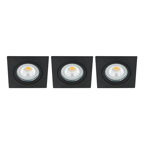 Set 3x Bella Ondiepe LED spot kantelbaar 5Watt vierkant ZWART IP65 dimbaar - interne driver