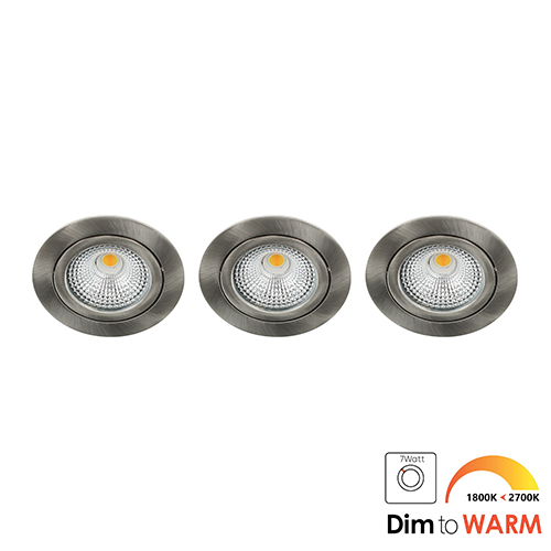 Set 3x Bella Ondiepe LED spot kantelbaar 7Watt rond NIKKEL IP65 dimbaar - dim to warm - interne driver