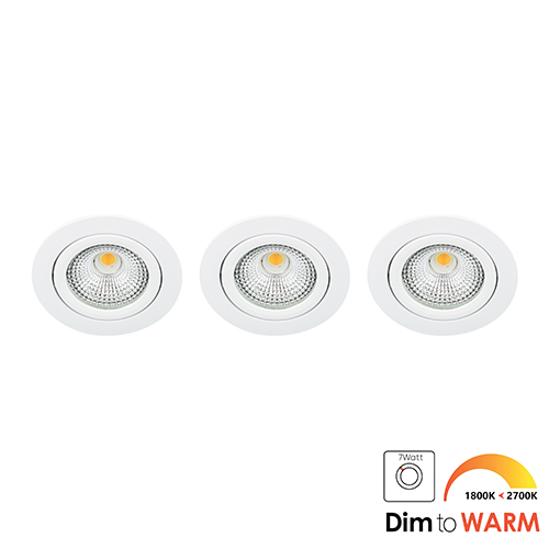 Set 3x Bella Ondiepe LED spot kantelbaar 7Watt rond WIT IP65 dimbaar - dim to warm - interne driver