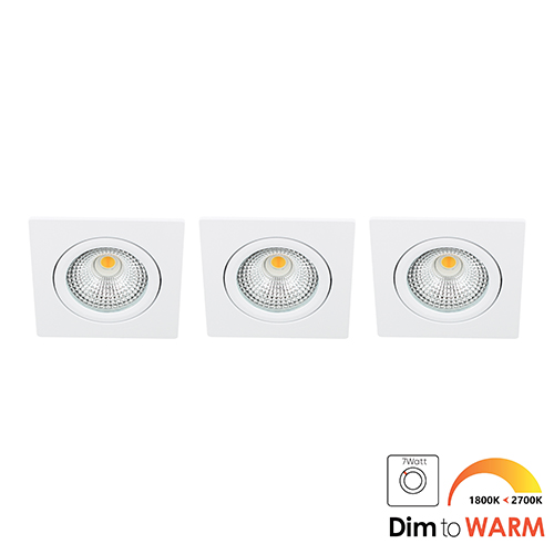 Set 3x Bella Ondiepe LED spot kantelbaar 7Watt vierkant WIT IP65 dimbaar - dim to warm - interne driver