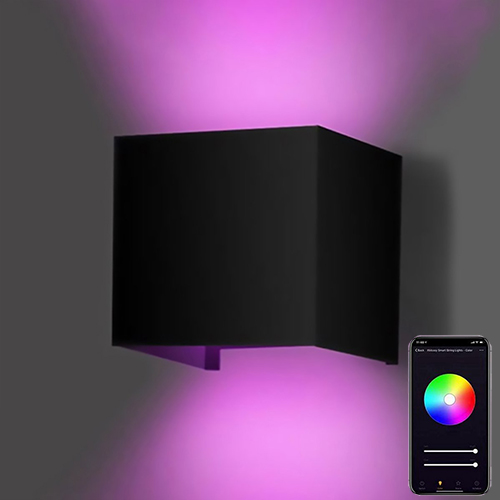 Qube WiFi Wandlamp LED 9Watt ZWART 230Volt IP65 RGB WW-CW