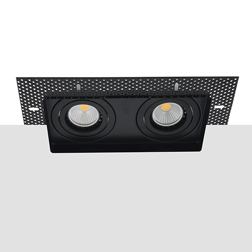 LED trimless spot kantelbaar GU10 COB 3Watt dubbel vierkant ZWART dimbaar