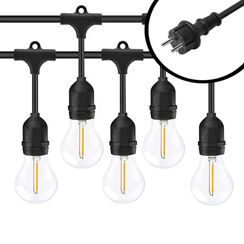 30m Arena LED Prikkabel - normaal of met Druppel effect - IP65 Lichtsnoer Buiten - koppelbaar - inclusief 30x E27 lampen - Incl. Stekker