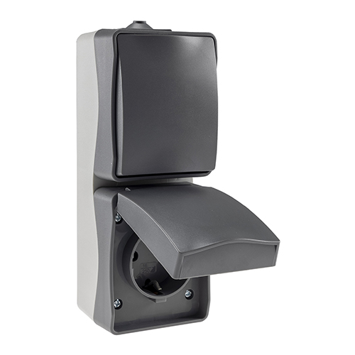 Buitenstopcontact hotel wissel-schakelaar opbouw IP54 spatwaterdicht