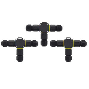 Set 3x T Connector 3 polig IP68 waterdicht kabelverbinder zwart