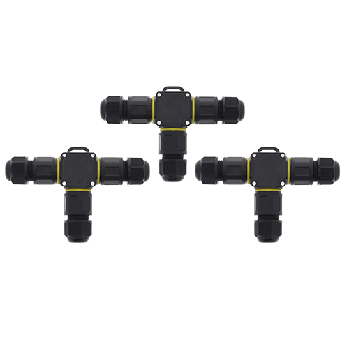 Set 3x Kabelverbinder-T 3 polig IP68 waterdicht zwart 8-10mm kabel