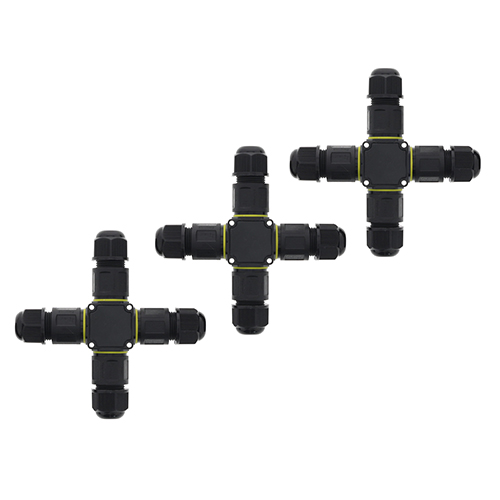 Set 3x Kabelverbinder-X 3 polig IP68 waterdicht kabelverbinder zwart 8-10mm kabel