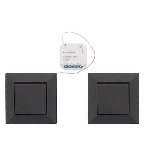 Wifi draadloos, micro dimmer module 150W met 2x puls hotel wissel-schakelaar ZWART