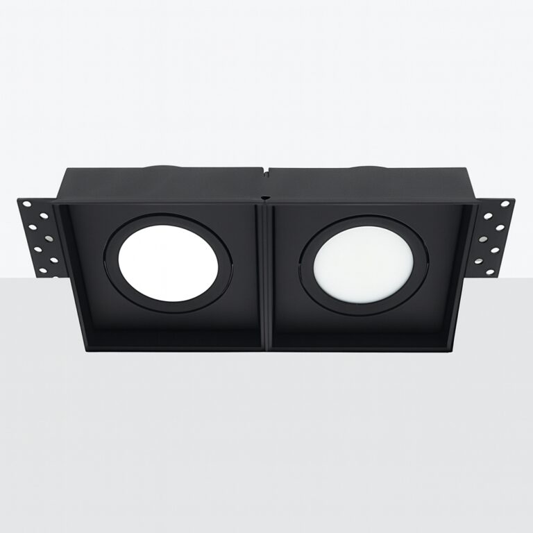 Bella Ondiepe LED inbouw 40mm trimless spot kantelbaar 5Watt vierkant dubbel ZWART IP65 dimbaar - interne driver