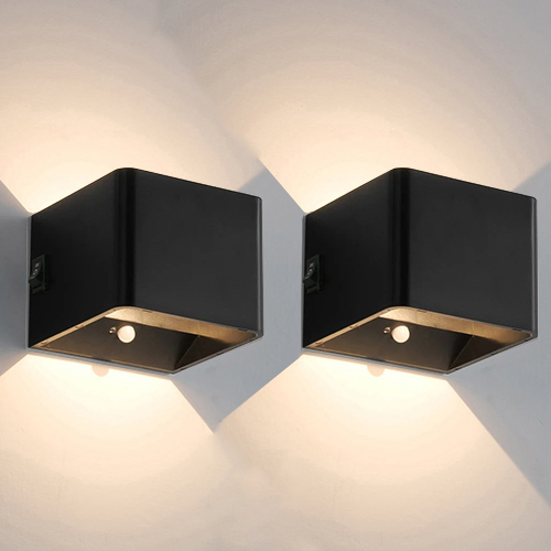 Set 2x Qube Oplaadbaar Wandlamp LED 5Watt ZWART + PIR bewegingssensor