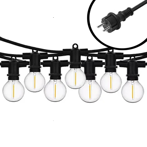 10m mini LED Prikkabel - IP65 Lichtsnoer Buiten - koppelbaar - Lampjes Slinger - inclusief 20x E12 lampen G40 - Incl. Stekker