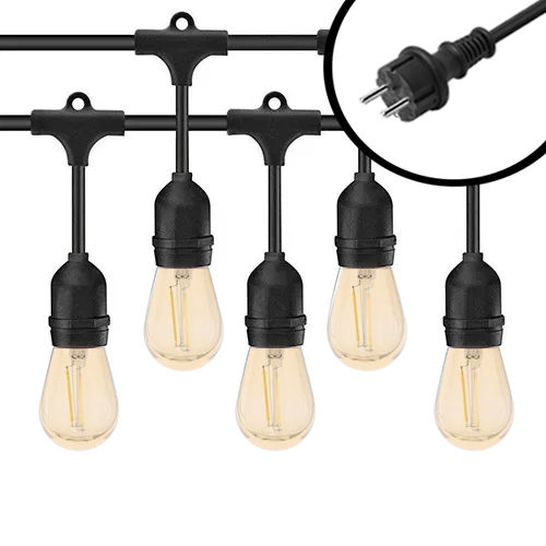 10m Arena LED Prikkabel - IP65 Lichtsnoer Buiten - koppelbaar - Lampjes Slinger - inclusief 10x E27 lampen - Eco - Incl. Stekker