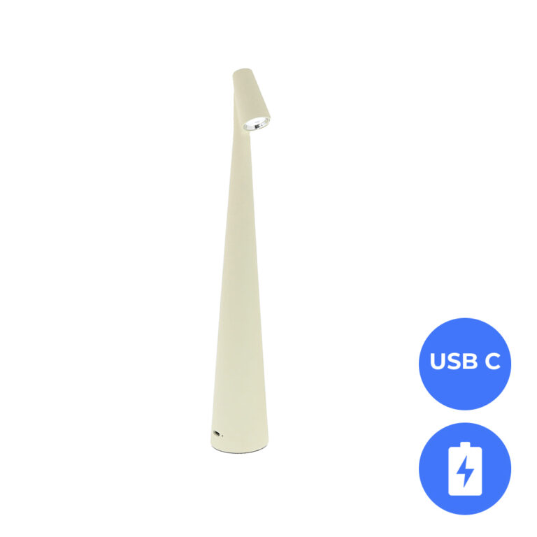 Nordic Design LED Tafellamp Nachtlamp Oplaadbaar creme - USB-C - 34cm CCT switch én dimbaar