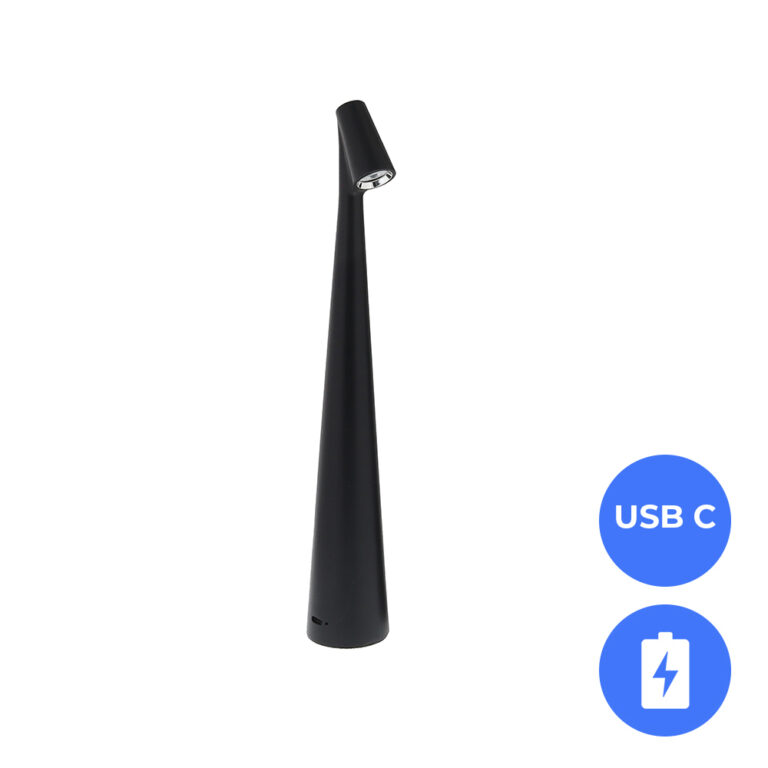 Nordic Design LED Tafellamp Nachtlamp Oplaadbaar Gitzwart - USB-C - 34cm Dimbaar