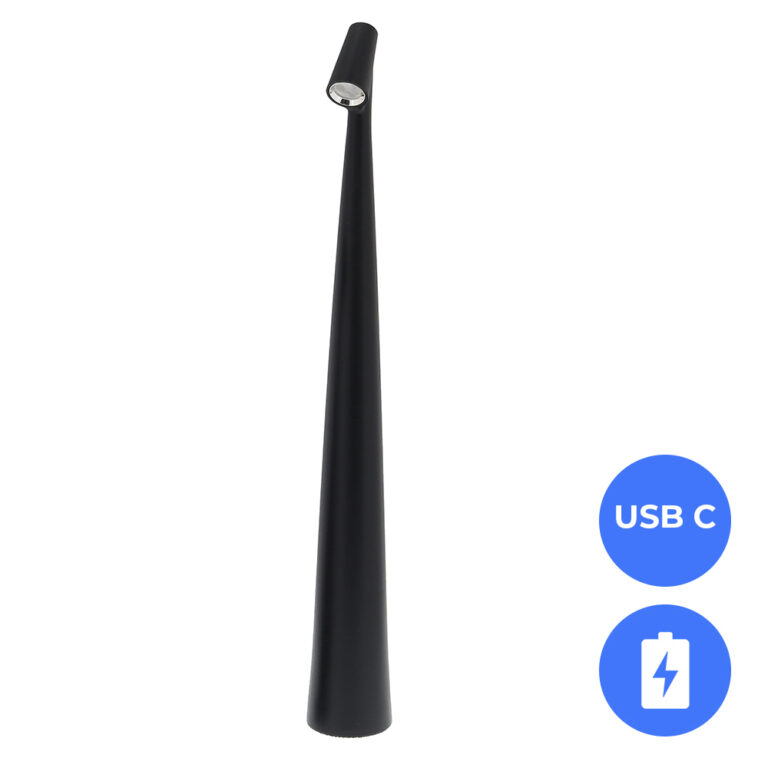 Nordic Design LED Tafellamp Nachtlamp Oplaadbaar Gitzwart - USB-C - 45cm CCT switch én dimbaar