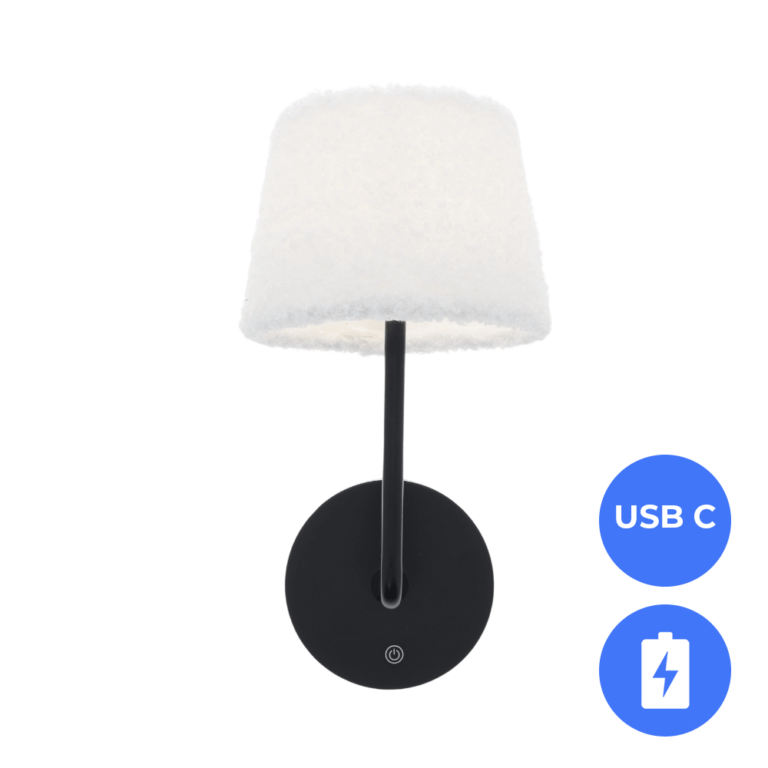Oplaadbare Bedlamp met ACCU Dimbaar USB-C CCT switch 3Watt ZWART - Teddy stof wit