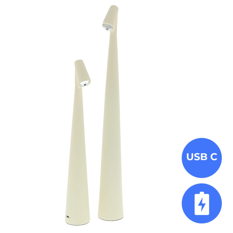 Set 2x Nordic Design LED Tafellampen Nachtlampen Oplaadbaar creme- USB-C - 34+45cm CCT switch én dimbaar