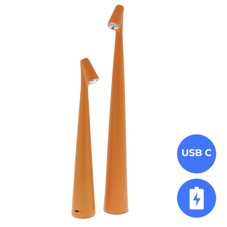 Set 2x Nordic Design LED Tafellampen Nachtlampen Oplaadbaar oranje - USB-C - 34+45cm CCT switch én dimbaar