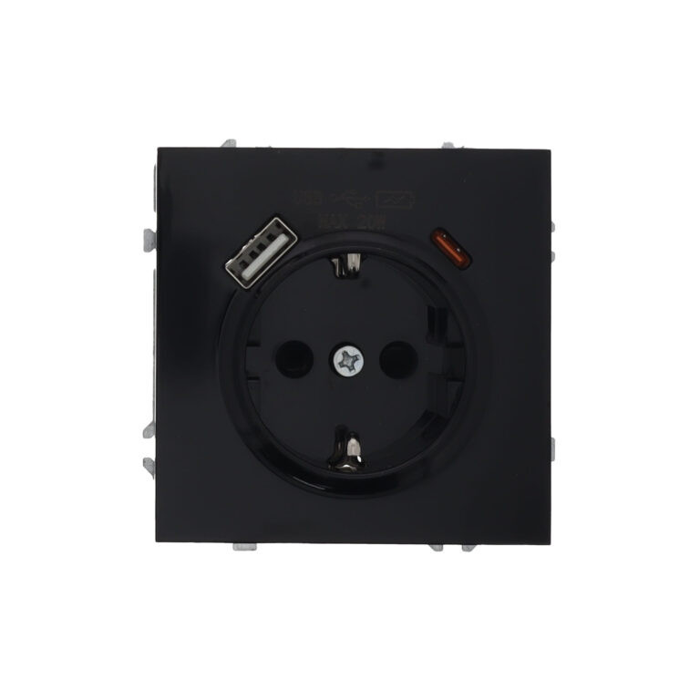 Geaard stopcontact met USB A en C Milaan diep zwart