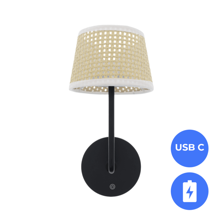 Oplaadbare Bedlamp met ACCU Dimbaar USB-C CCT switch 3Watt ZWART - Rotan wit
