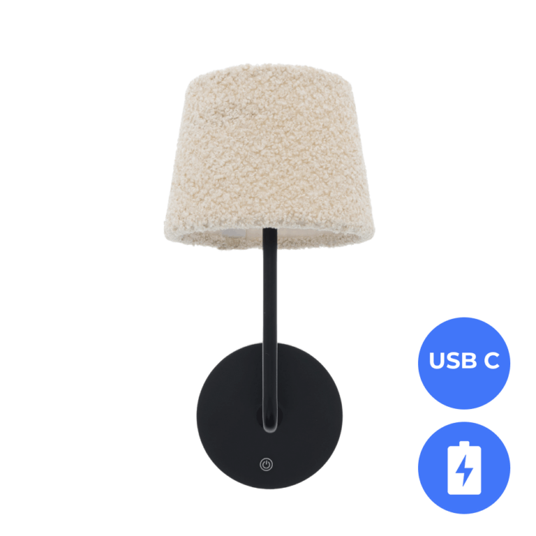 Oplaadbare Bedlamp met ACCU Dimbaar USB-C CCT switch 3Watt ZWART - Teddy stof crème