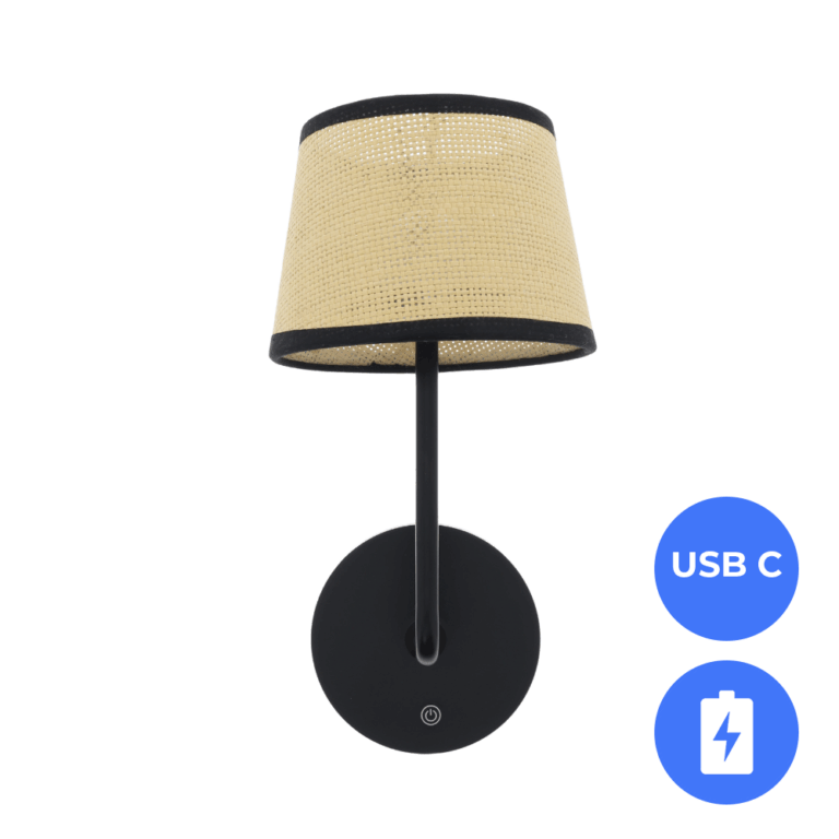 Oplaadbare Bedlamp met ACCU Dimbaar USB-C CCT switch 3Watt ZWART - fijn Rotan zwart