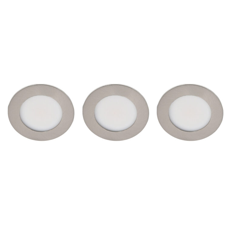 Set 3x Donna LED meubelspot keukenspot 3Watt rond NIKKEL - Extreem laag 15mm dimbaar
