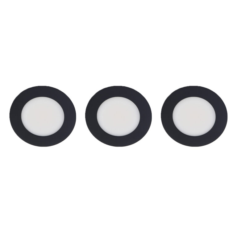 Set 3x Donna LED meubelspot keukenspot 3Watt rond ZWART - Extreem laag 15mm dimbaar
