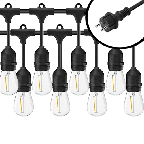 10m Arena LED Prikkabel - IP65 Lichtsnoer Buiten - koppelbaar - Lampjes Slinger - inclusief 20x E27 lampen - Eco - Incl. Stekker