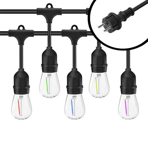 10m LED Prikkabel – IP65 Lichtsnoer Buiten – koppelbaar – inclusief 10x E27 Kleuren-led lampen – Incl. Stekker