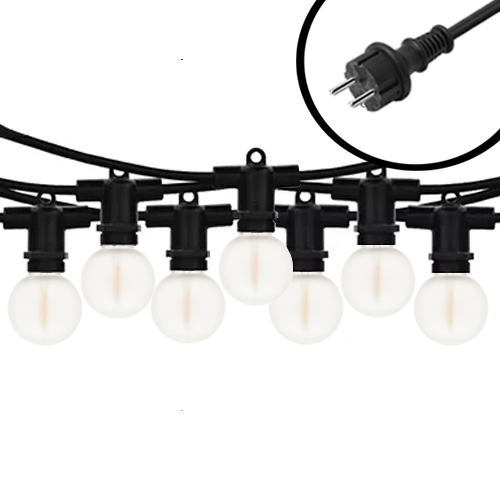 10m mini LED Prikkabel - IP65 Lichtsnoer Buiten - koppelbaar - Lampjes Slinger - inclusief 20x E12 lampen G40 - mat glas - Incl. Stekker