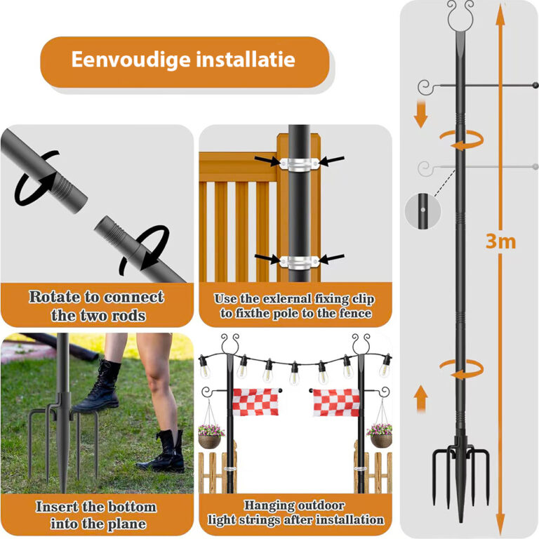 Set 2x Metalen palen voor prikkabels 3 meter hoog