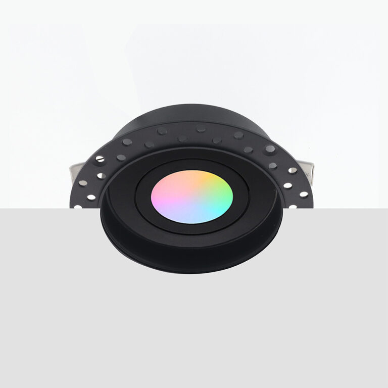 Zeno trimless Zigbee LED inbouwspot – ondiep 40mm, rond zwart, 5W, IP65, kantelbaar & dimbaar, White & Color